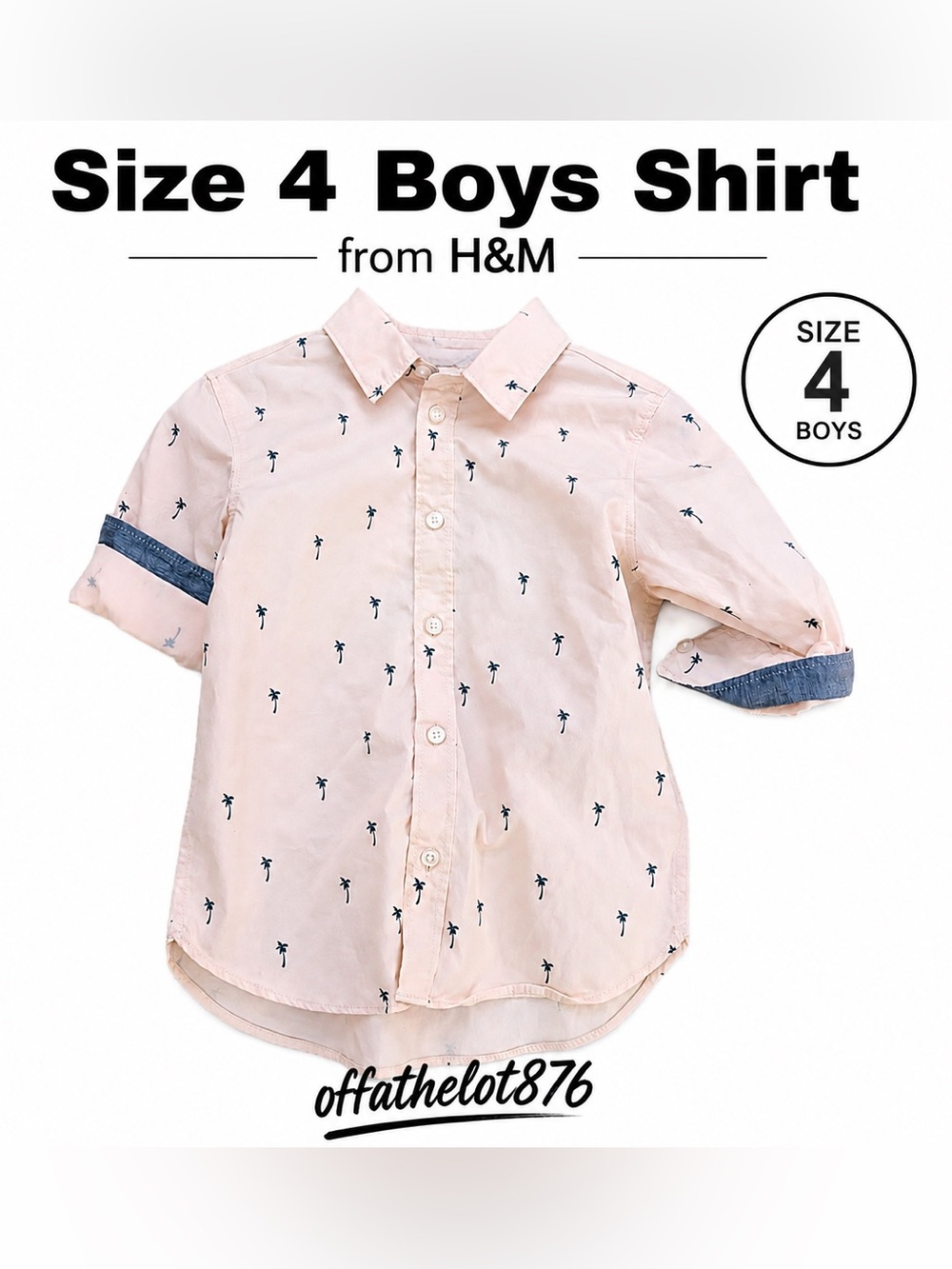 H&M Boys Pale Pink Short-Sleeve Palm Print Button-Down